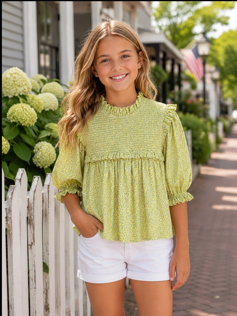 NWT Polo Ralph Lauren Girls Floral Smocked Cotton Jersey Top Preppy Summer